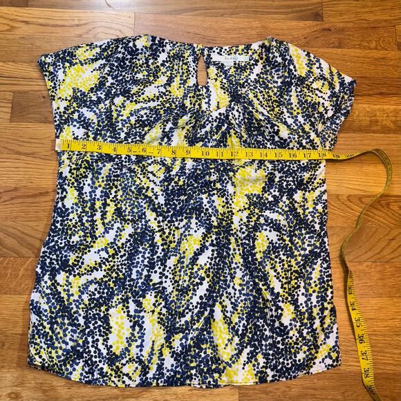 Boden Women’s 6 Blue Yellow Polka Dot Silk Blend Key Hole Short Sleeve Blouse - Picture 2 of 8